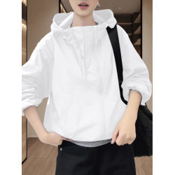 薄款連帽防曬服外套女士夏季2025新款寬鬆休閒百搭長袖沖鋒衣夾克
