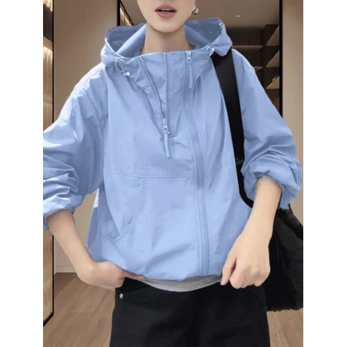 薄款連帽防曬服外套女士夏季2025新款寬鬆休閒百搭長袖沖鋒衣夾克