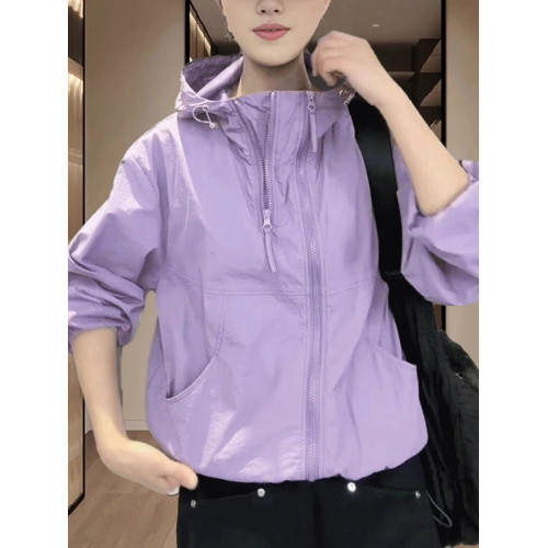 薄款連帽防曬服外套女士夏季2025新款寬鬆休閒百搭長袖沖鋒衣夾克