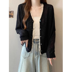 黃色薄款竹節棉針織開衫外套女夏季大碼胖mm外搭防曬罩衫早秋上衣