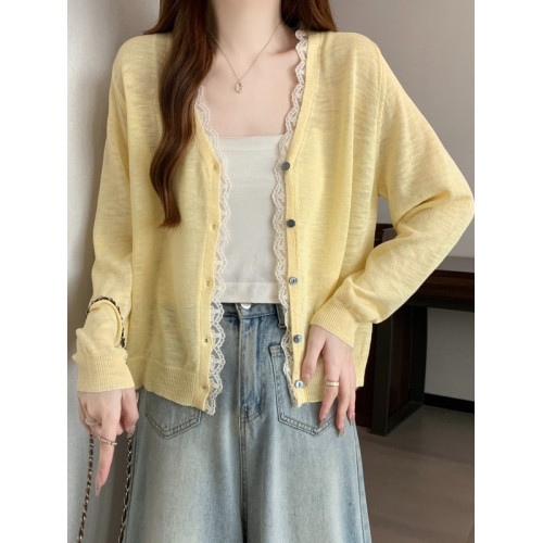 黃色薄款竹節棉針織開衫外套女夏季大碼胖mm外搭防曬罩衫早秋上衣