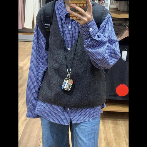 日系曡穿藍色格子襯衫外套女早春裝2025新款獨特別致上衣襯衣外穿