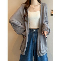 中長款冰絲針織開衫女夏季大碼胖mm薄款外搭披肩防曬罩衫長袖外套