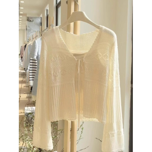 白色吊帶鏤空針織開衫兩件套女2025秋季新款穿搭防曬罩衫絕美上衣