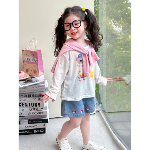 女童防曬衣長袖t恤夏季2025新款洋氣時髦寶寶薄款小狗印花防曬服1