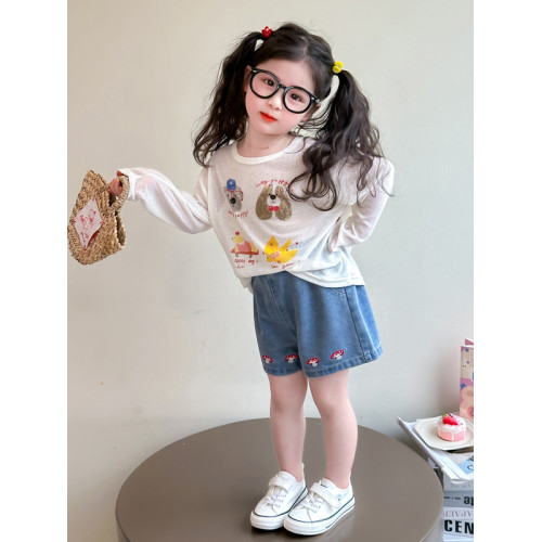 女童防曬衣長袖t恤夏季2025新款洋氣時髦寶寶薄款小狗印花防曬服1