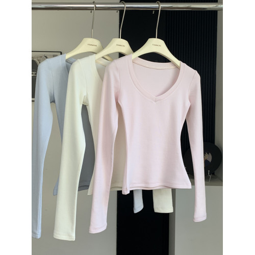 LINAN自製 少女詩集長袖內搭打底T恤女修身顯瘦磨毛百搭上衣