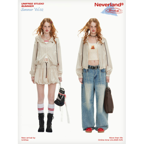 【明星同款】UNIFREE奶油風印花連帽外套女防曬戶外穿搭短款夾克