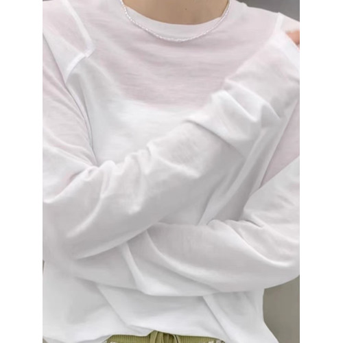 2025白色百搭上衣女春秋季寬鬆長袖面膜t恤女薄款套頭罩衫防曬衫