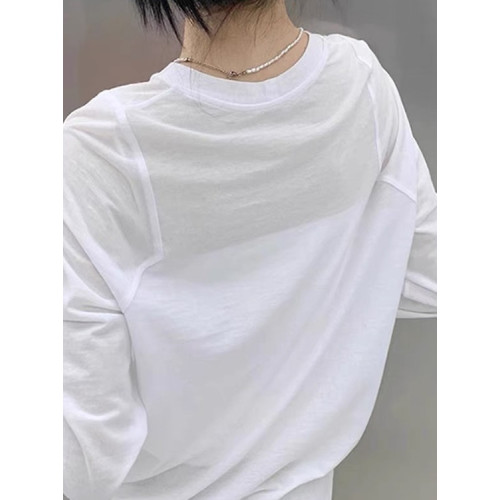 2025白色百搭上衣女春秋季寬鬆長袖面膜t恤女薄款套頭罩衫防曬衫