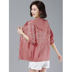 防曬衣女夏季新款長袖連帽時尚薄款寬鬆透氣大碼媽媽休閒百搭外套