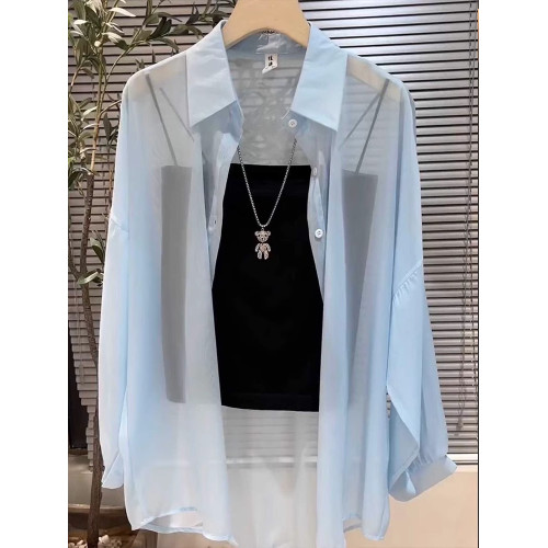 單/兩件裝 雪紡防曬開衫女夏薄款配吊帶裙罩衫防曬衣冰絲襯衫上衣