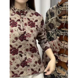 2024新款秋冬加絨洋氣小衫花邊領媽媽裝休閒顯瘦修身減齡女士小衫