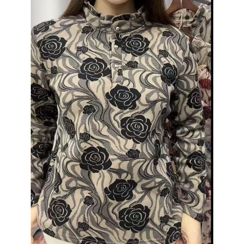 2024新款秋冬加絨洋氣小衫花邊領媽媽裝休閒顯瘦修身減齡女士小衫