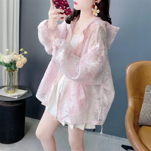 2025夏季新款大碼寬鬆慵懶風設計感鏤空薄款防曬上衣拉鍊開衫外套