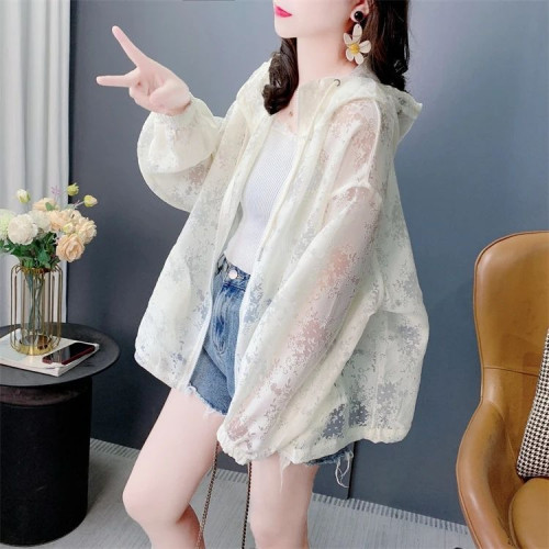 2025夏季新款大碼寬鬆慵懶風設計感鏤空薄款防曬上衣拉鍊開衫外套