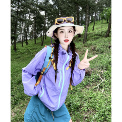 戶外山系薄款連帽防曬衣女款夏季多巴胺穿搭防曬服速乾運動騎行服