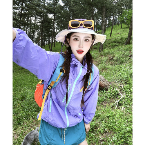 戶外山系薄款連帽防曬衣女款夏季多巴胺穿搭防曬服速乾運動騎行服