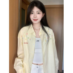 韓版可愛刺綉條紋襯衫女曡穿遮肉寬鬆百搭襯衣外搭防曬開衫ins潮