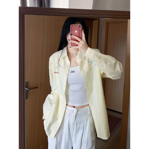 韓版可愛刺綉條紋襯衫女曡穿遮肉寬鬆百搭襯衣外搭防曬開衫ins潮