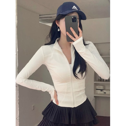 港味運動防曬長袖短外套女夏季修身顯瘦純色百搭拉鍊開衫短款上衣