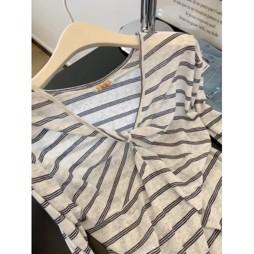 韓系條紋早秋罩衫女夏季2025新款設計感扭結露背寬鬆顯瘦長袖上衣