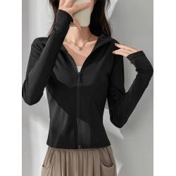 黑色防曬衣女款修身瑜珈服女2025新款輕薄速乾冰絲防曬服外套上衣