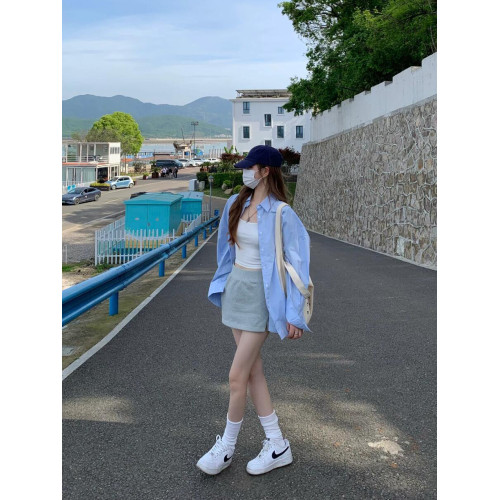 白色長袖襯衫女2025春秋季韓系寬鬆廓形百搭休閒純棉防曬襯衣外套