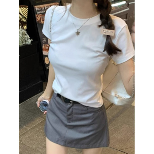 廣州十三行爆款女裝T恤夏季正肩修身短袖上衣百搭顯瘦內搭體恤潮