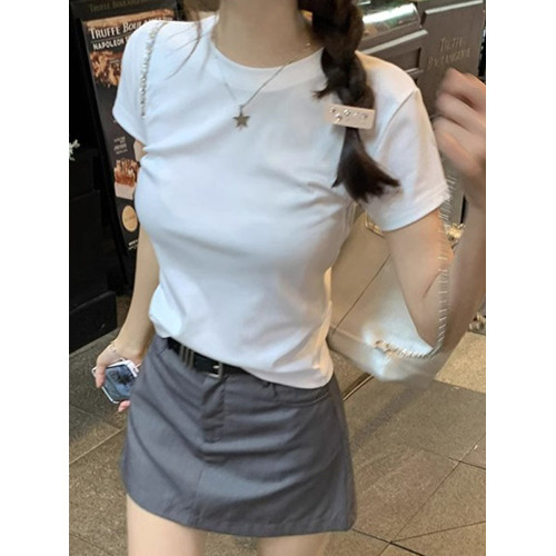 廣州十三行爆款女裝T恤夏季正肩修身短袖上衣百搭顯瘦內搭體恤潮