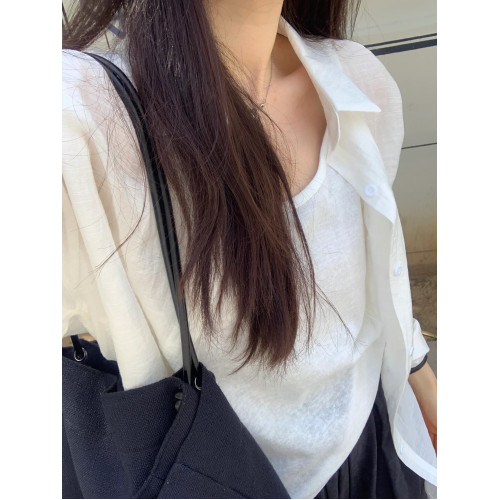 韓系白色薄款防曬長袖襯衫女夏裝新款寬鬆慵懶風襯衣休閒外套上衣
