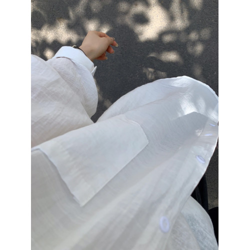 韓系白色薄款防曬長袖襯衫女夏裝新款寬鬆慵懶風襯衣休閒外套上衣