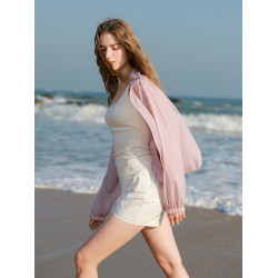 三彩2025春季新款寬鬆短款防曬衫輕薄小外套防紫外線戶外M