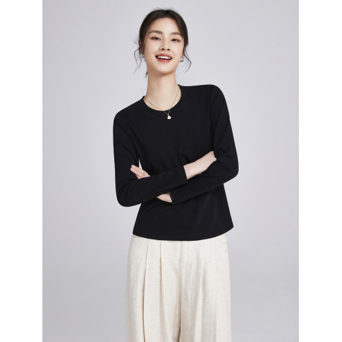 80S高支高密雙面絲光棉透氣液氮彈力品質防曬吸汗長絨棉長袖t恤女