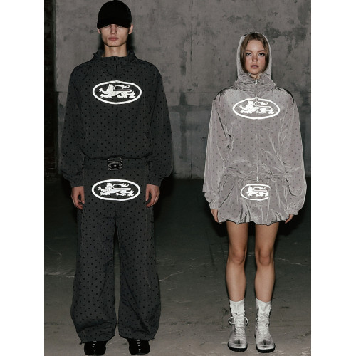 韓國badblood美式反光波點防曬服速乾透氣涼感字母連帽拉鍊外套