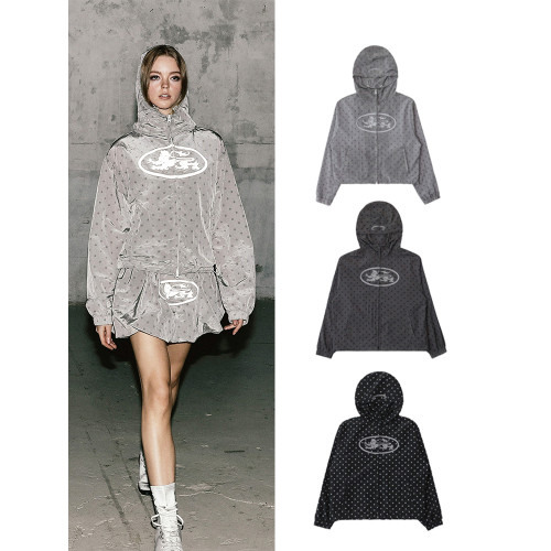 韓國badblood美式反光波點防曬服速乾透氣涼感字母連帽拉鍊外套
