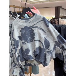 歐貨流行漂亮上衣洋氣獨特別致松弛慵懶感灰綠色印花襯衫女春秋新