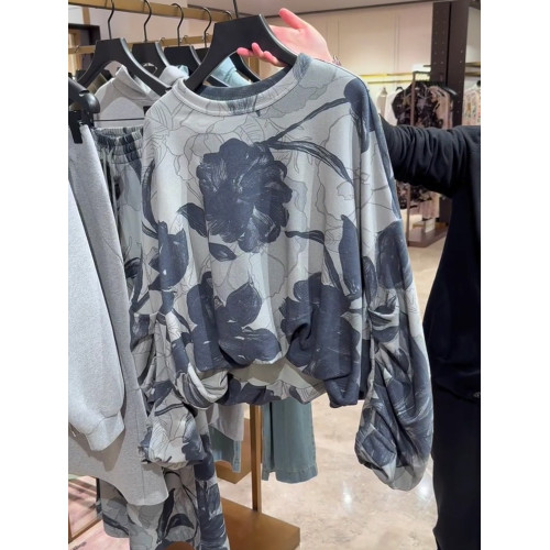 歐貨流行漂亮上衣洋氣獨特別致松弛慵懶感灰綠色印花襯衫女春秋新