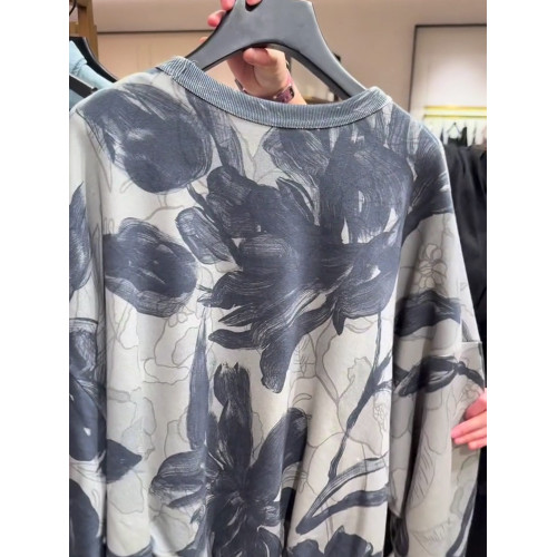 歐貨流行漂亮上衣洋氣獨特別致松弛慵懶感灰綠色印花襯衫女春秋新