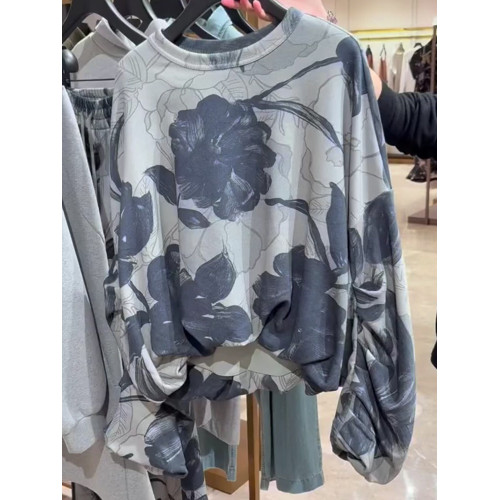 歐貨流行漂亮上衣洋氣獨特別致松弛慵懶感灰綠色印花襯衫女春秋新