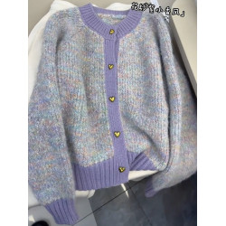 今年新款花紗紫小香風針織衫女秋季韓系高級洋氣街頭小衆氣質上衣