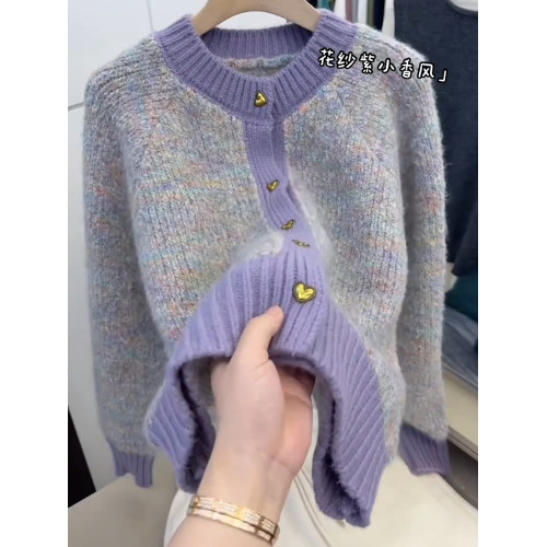 今年新款花紗紫小香風針織衫女秋季韓系高級洋氣街頭小衆氣質上衣