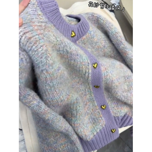 今年新款花紗紫小香風針織衫女秋季韓系高級洋氣街頭小衆氣質上衣