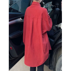 韓版高級感外套女2026年春新款繙領單排釦中長款氣質顯瘦百搭襯衫