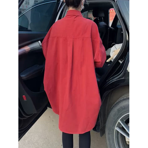 韓版高級感外套女2026年春新款繙領單排釦中長款氣質顯瘦百搭襯衫