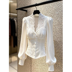 高級氣質蕾絲小資優雅襯衫女長袖秋季新款洋氣減齡顯瘦禦姐上衣潮