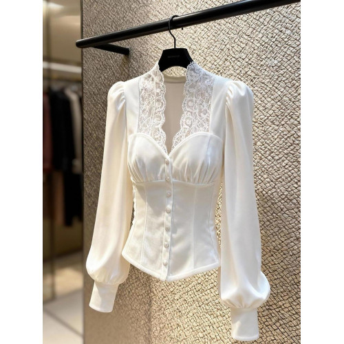 高級氣質蕾絲小資優雅襯衫女長袖秋季新款洋氣減齡顯瘦禦姐上衣潮