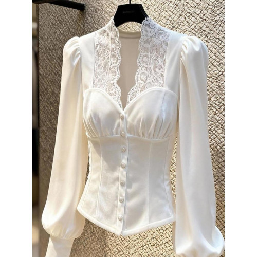 高級氣質蕾絲小資優雅襯衫女長袖秋季新款洋氣減齡顯瘦禦姐上衣潮