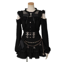 日系量産型新款襯衫甜美可愛洛麗塔蕾絲拼接露肩8872襯衣