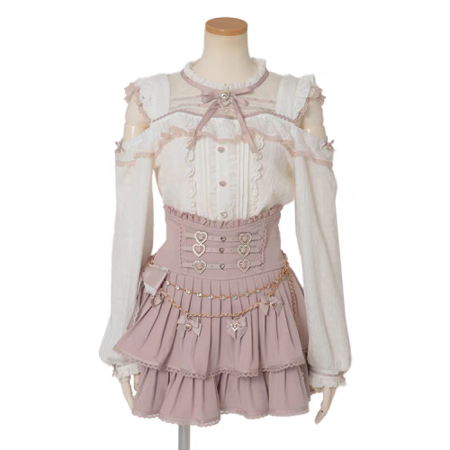 日系量産型新款襯衫甜美可愛洛麗塔蕾絲拼接露肩8872襯衣